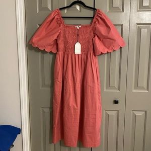 English Factory Scallop Midi Dress, pink NWT